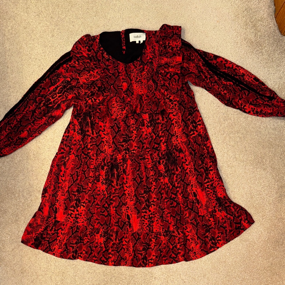 ba&sh Vibrant Red and Black Patterned Dress